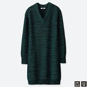 UNIQLO U Color Mixed Oversized Long Sleeve Sweater Dress Green Size XS